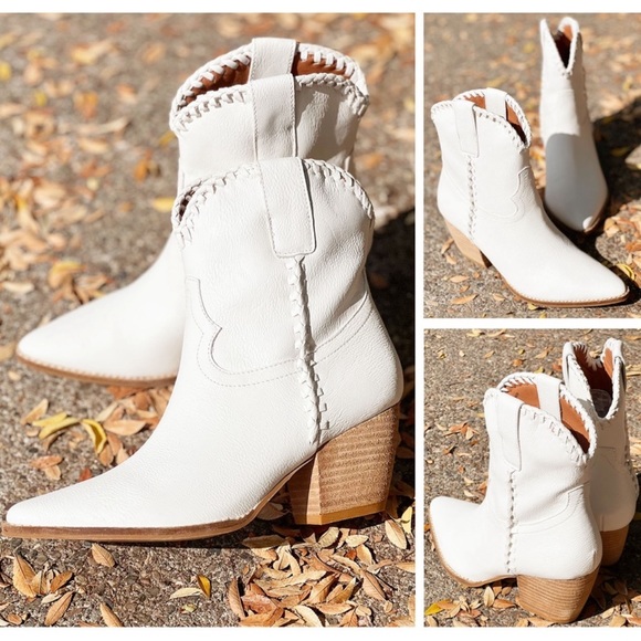 NEW Western Cowboy Whipstitched Ankle Boots
Pointy Toe Block Heel Distress White - Picture 6 of 16